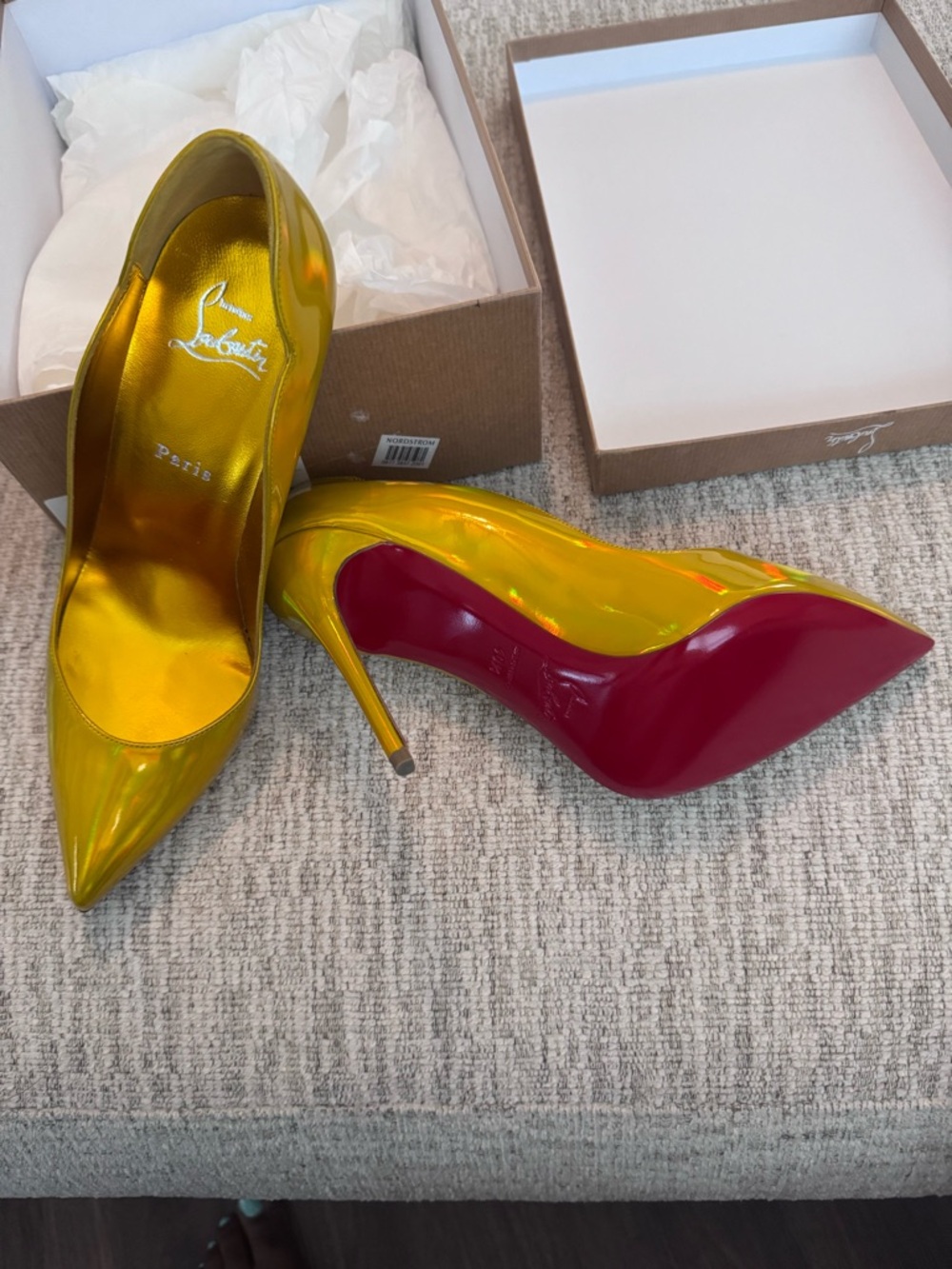 Christian Louboutin Iridescent Gold Pointed Toe Pumps with Red Soles